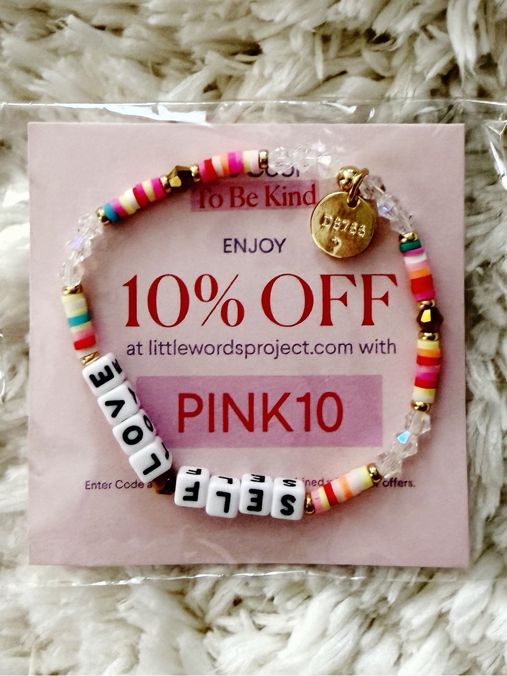 Little Words Project SELF LOVE Beaded Bracelet - Pink, White, Gold, Multicolor